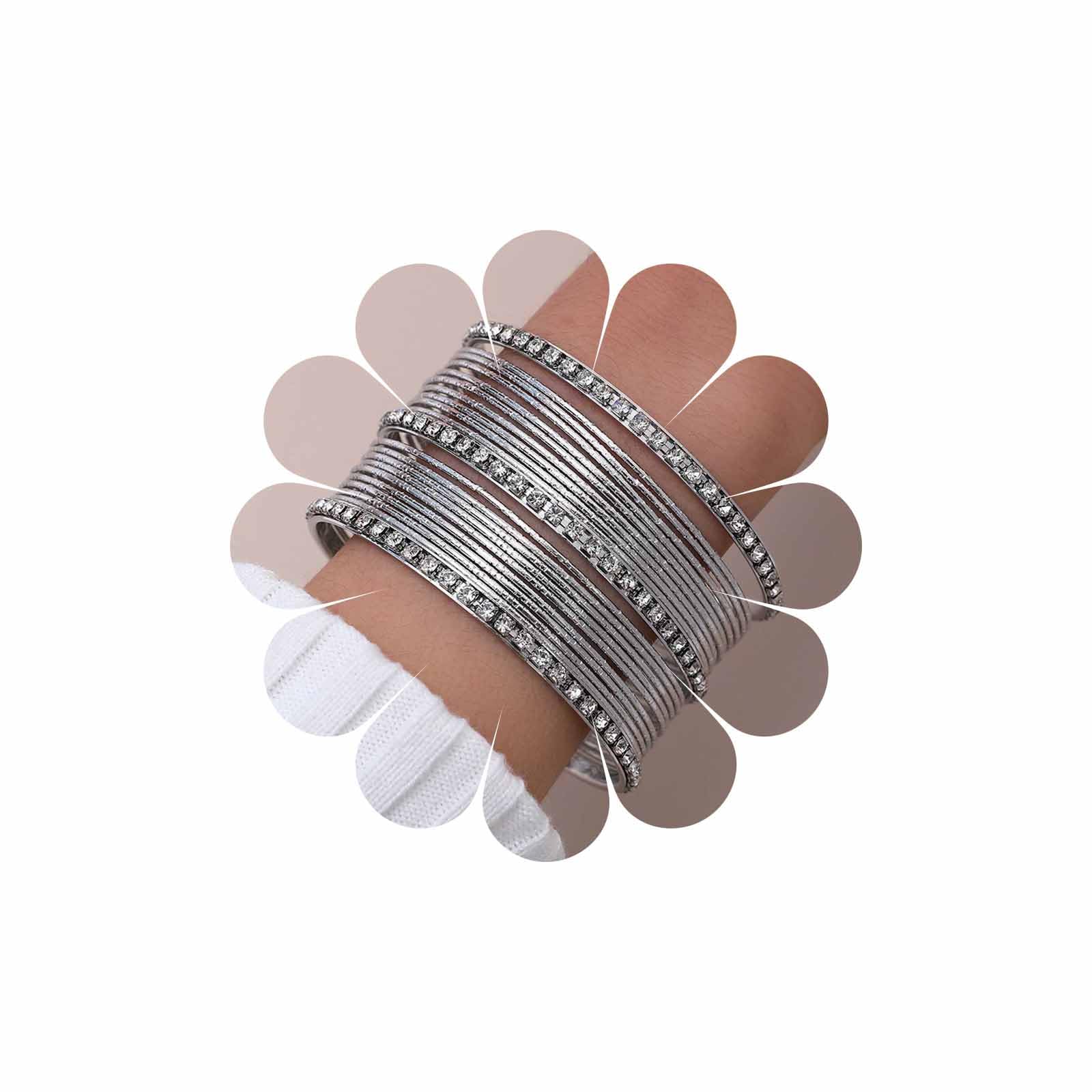 Wendalern Pulsera de oro brazalete conjunto delgado círculo brazalete de la India Bollywood Diamante Rhinestone brazaletes de metal textura de tenis pulseras de joyería para las mujeres (22 piezas)