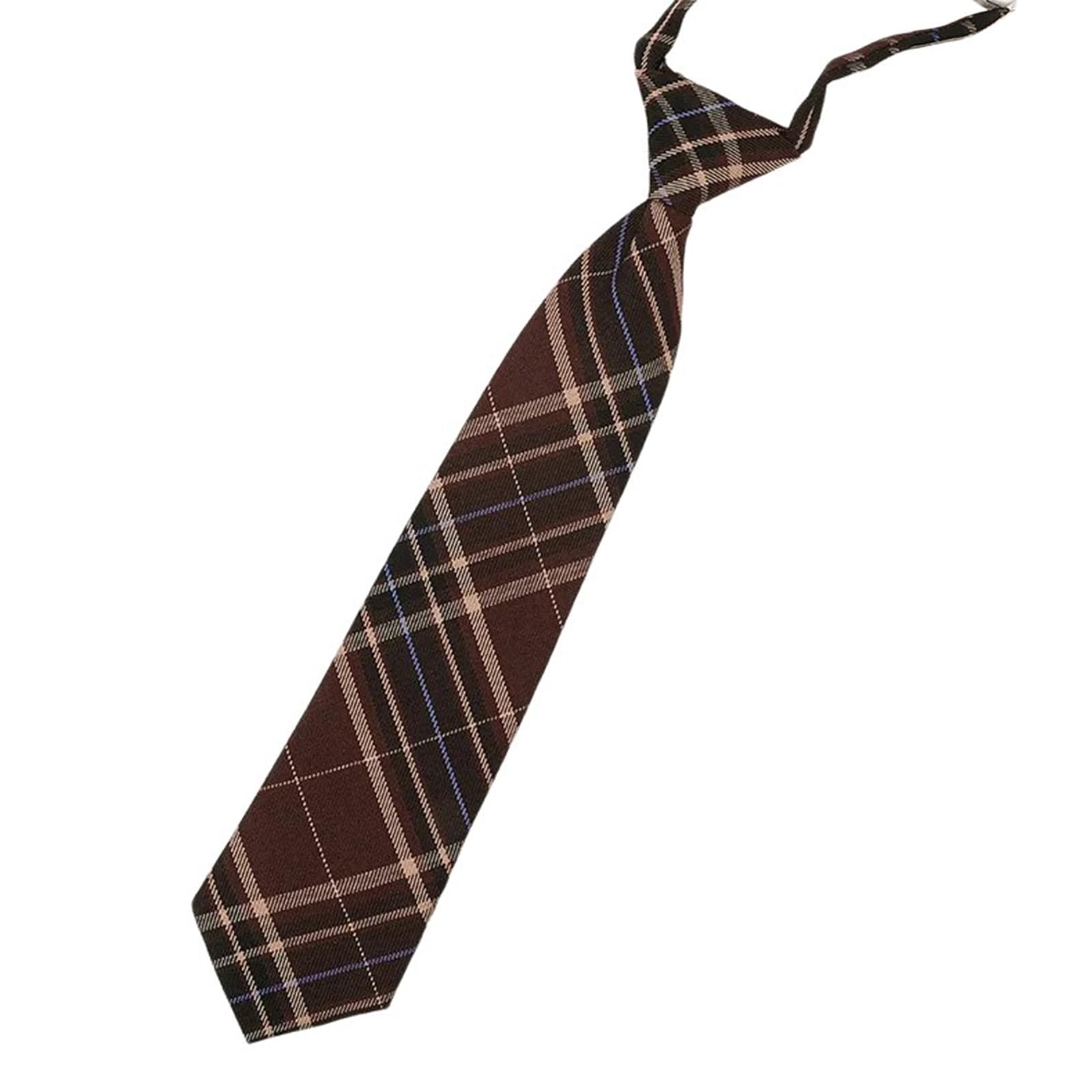 Maxtonser Vintage Brown Checkered Pre-Tied Neck Tie Korean Japanese College Bowtie School Uniform Necktie Cravat Tie