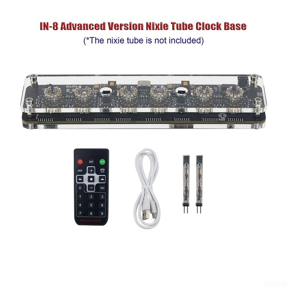 IN-8 - Base d'horloge tubulaire Nixie avec télécommande et tube à double point pour rétro pour décoration - Format 12/24h - Bloc d'alimentation USB 5 V compatible