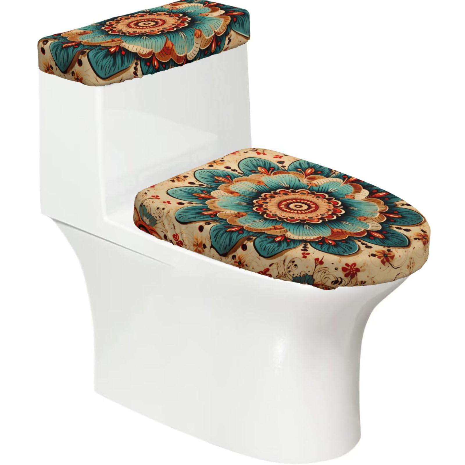 Mrowyc Black Reika Printed Toilet Seat Set - Set Of 2 - Universal Toilet Seat Cover - Housewarming Birthday Christmas Gift
