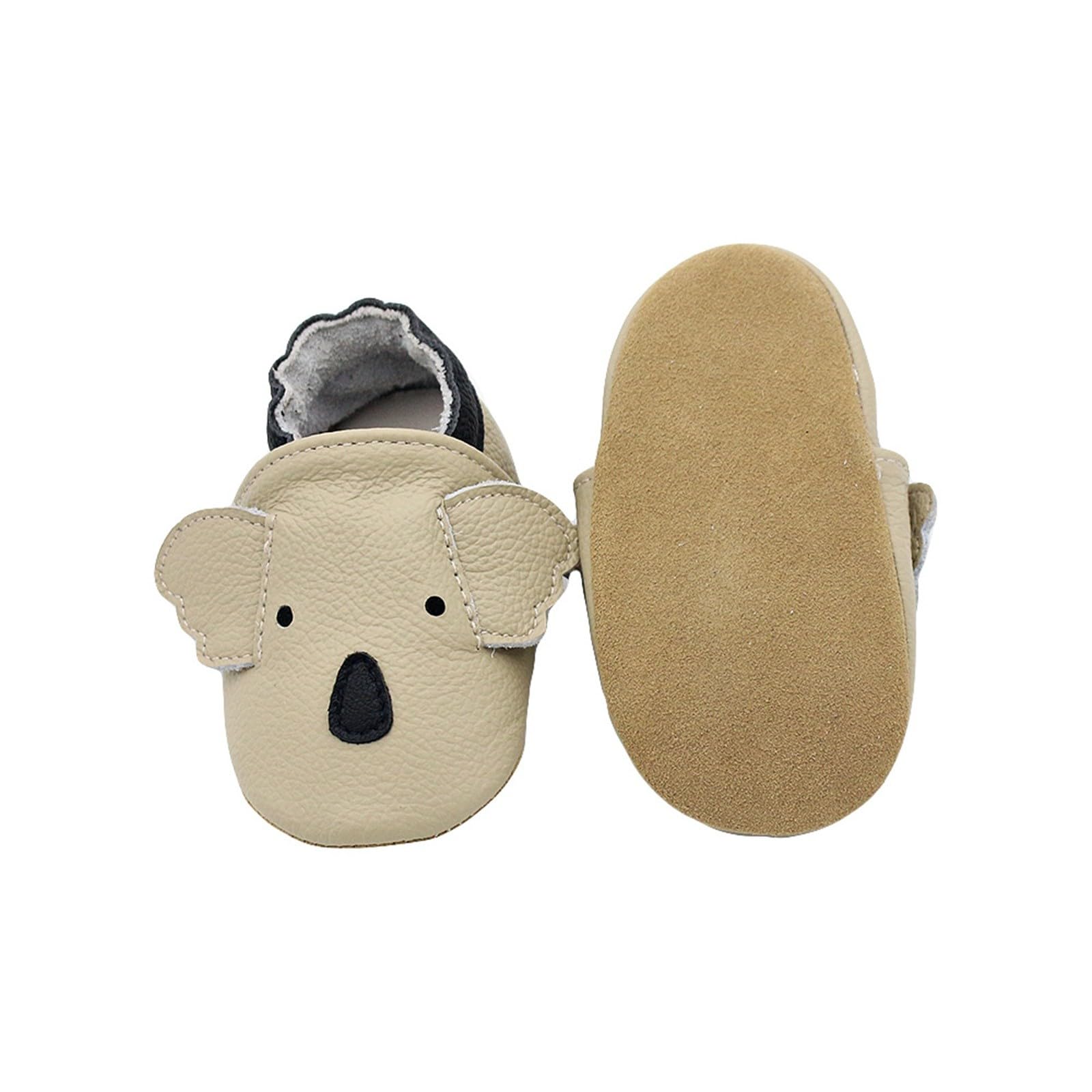 RNTOP Unisex Baby Shoes Infant Girls Boys Non Slip Soft Leather Shoes Toddler Soft Sole Shoes Slippers First Walking Shoes (Beige, 0-3 Months)