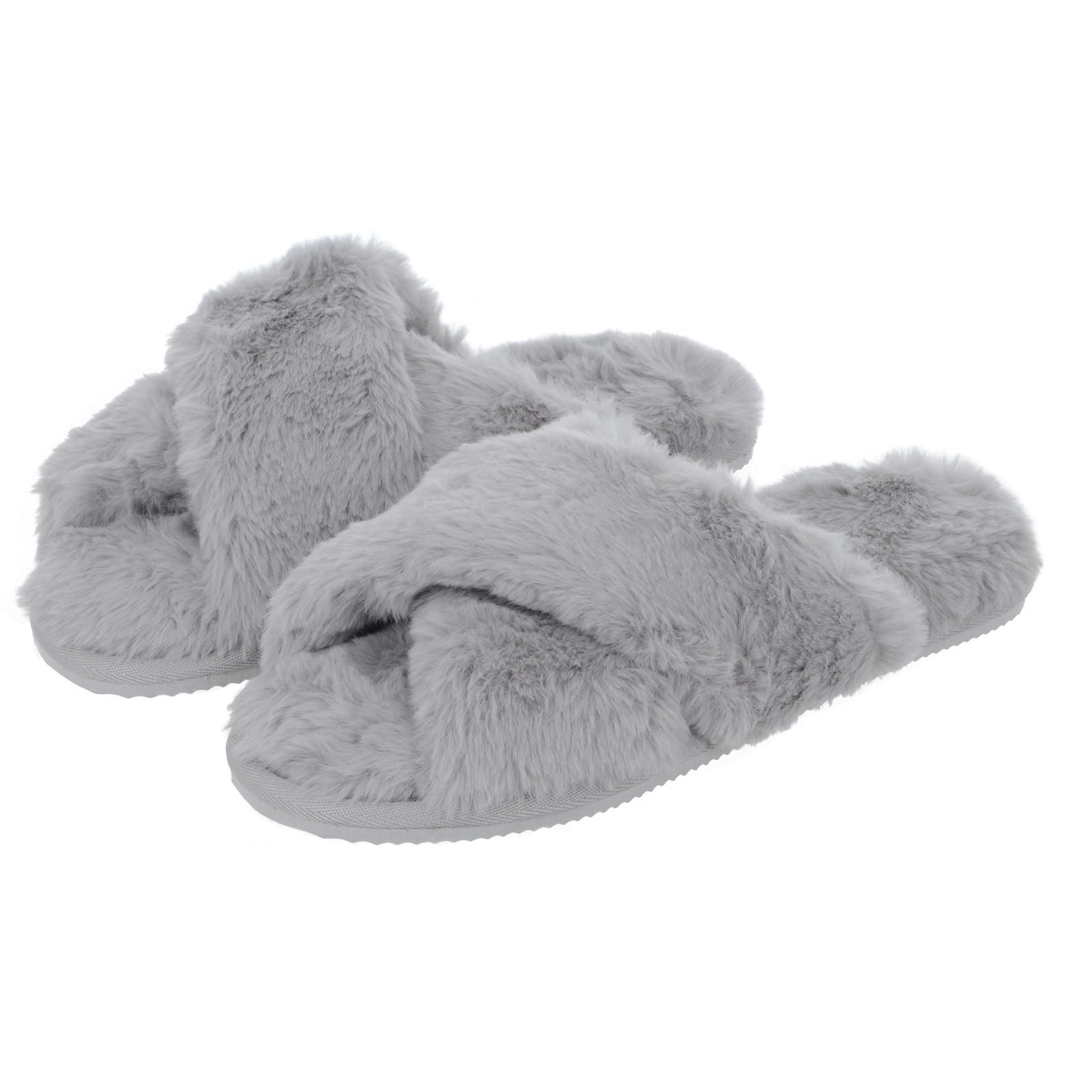 Autumn Faith Ladies Faux Fur Mule Slippers Crossover Style Upper Sliders Hard Sole Grey 8 UK