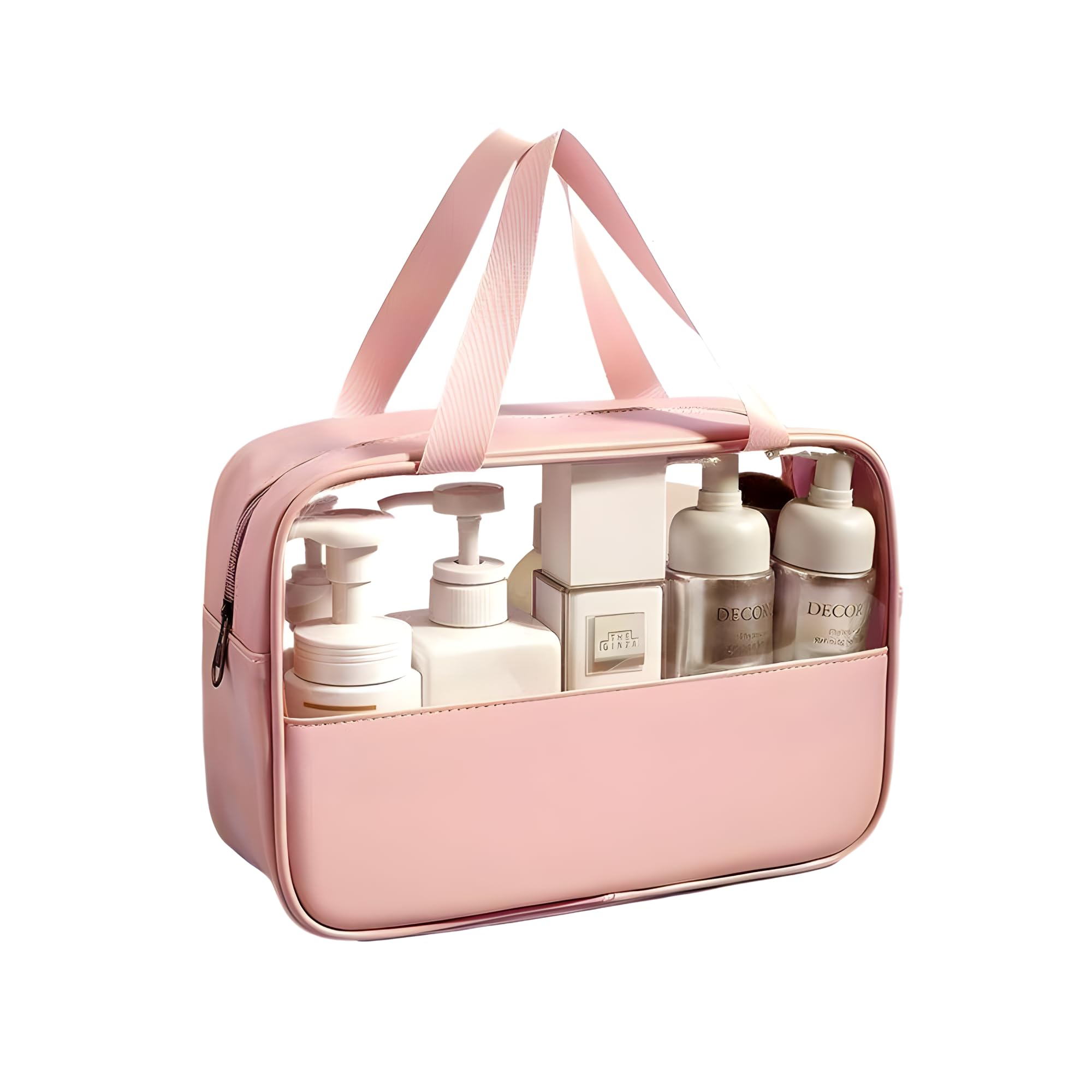 Travel Toiletry Bag Set, Large-Capacity Waterproof Cosmetic Wash Bag, Beauty Case for Skincare, Double Zipper PVC Makeup Pouch, Bath Organizer Bag for Travel, Pack of 3 (Pink)-image-36