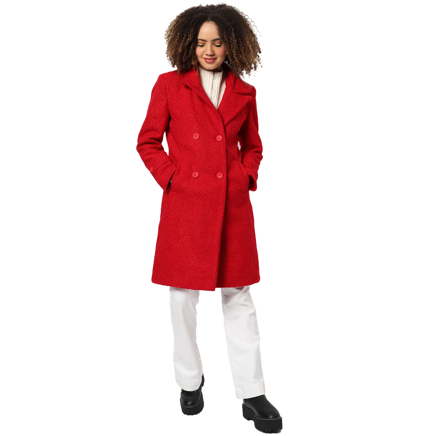 pinacolada Wool Blend Women's Solid Reefer Mid-Thigh Jacket-picture-21