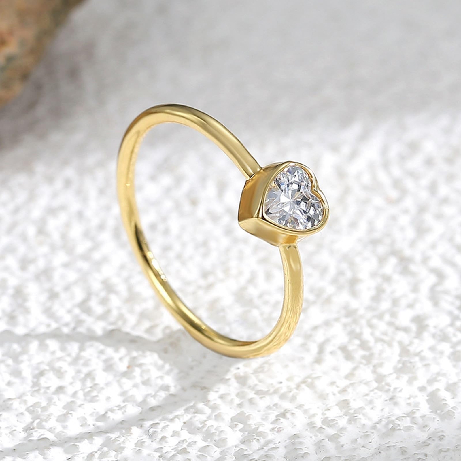 9 Karat/14 Karat/18 Karat Gelbgold Partnerringe Moissanit Weiß, Promise Ring Herz