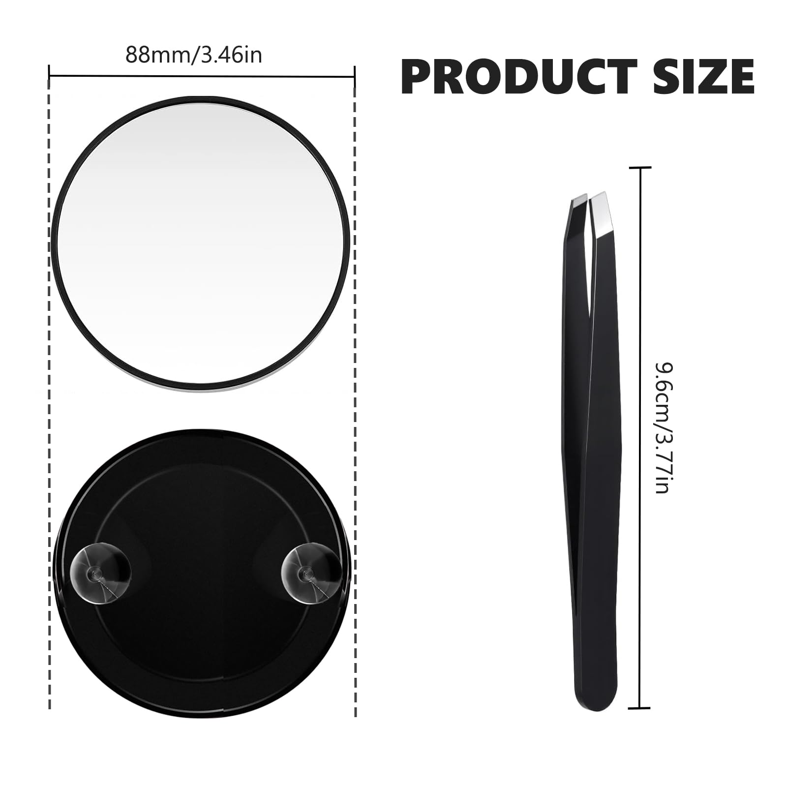 Espejo de Aumento de 30 aumentos, pequeño Espejo de Aumento con Ventosa y Pinzas, Juego de Espejo Compacto, para Maquillaje preciso y depilación de Cejas de 3,5 Pulgadas, Negro