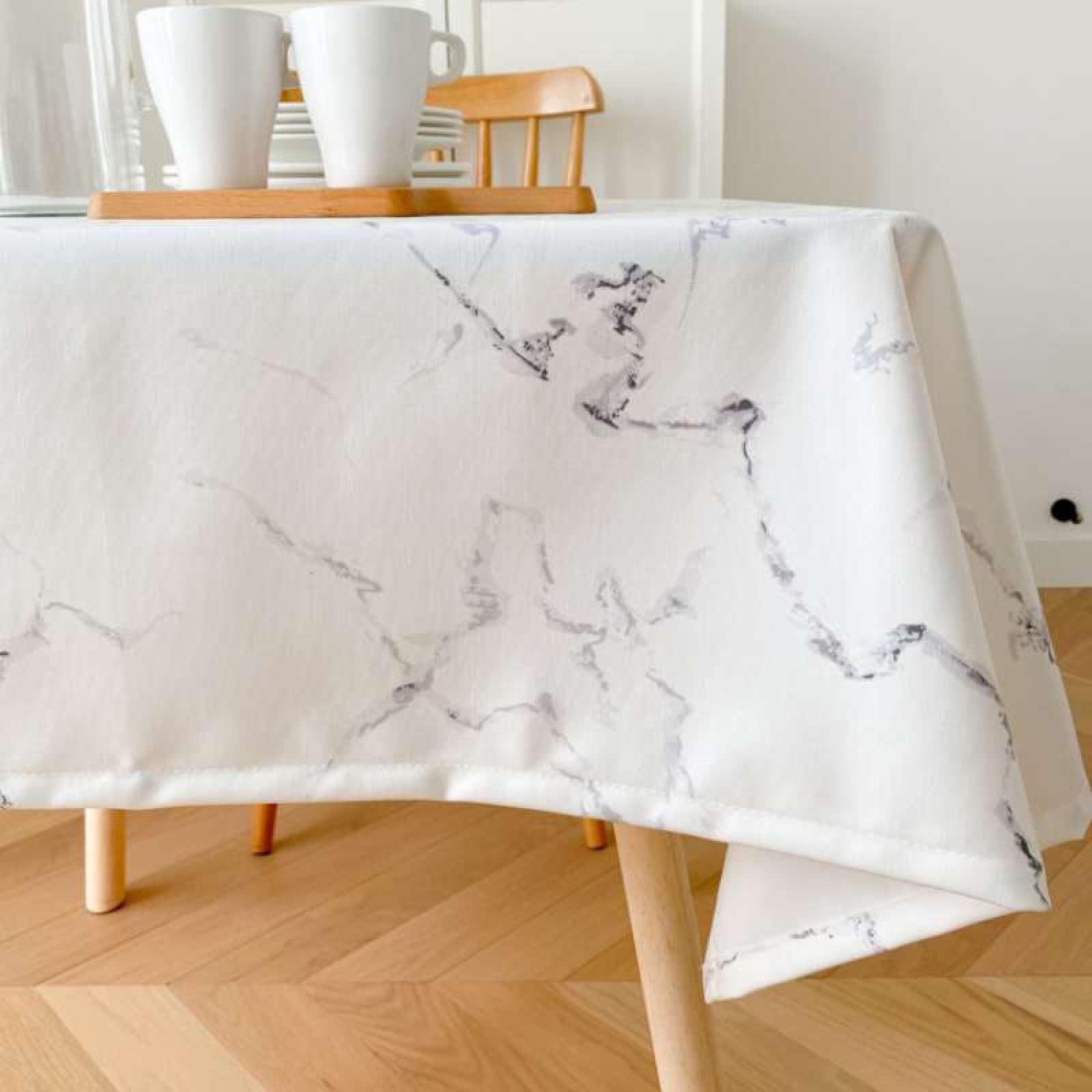 Nappe Antitâche 100% Imprimé Rectangle Anti Résistant à l'usure à Chaud Nappe Imperméable et Anti Taches Gris 130 × 220cm