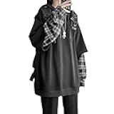 Emo Streetwear Vintage Hoodie Women Men Oversized Sweatshirt Punk Patchwork Pullovers Grunge Plaid Hoodie Clothes