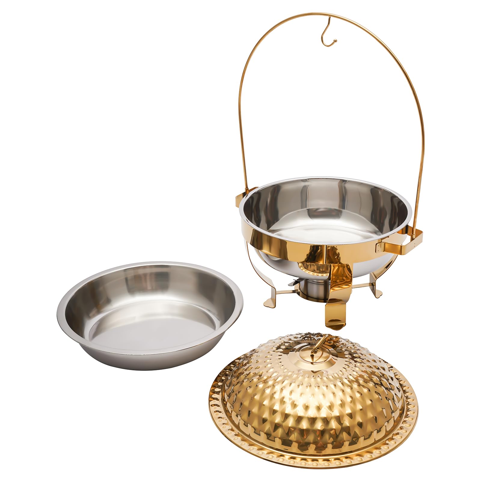 Scaldavivande rotondo in acciaio inox con coperchio appeso, scalda buffet autoportante per sala da pranzo e catering
