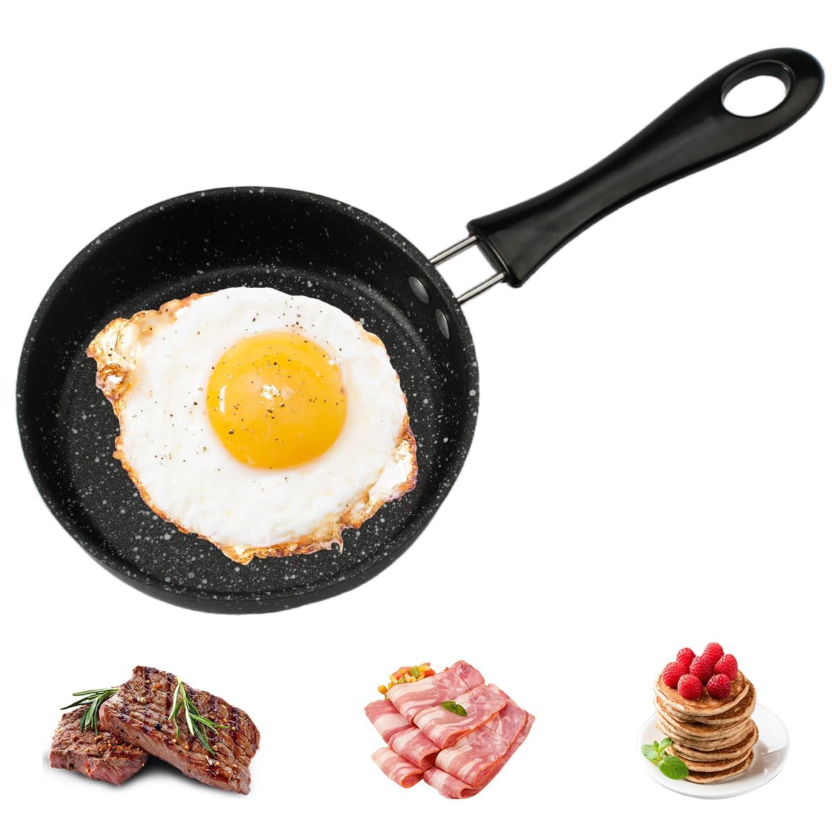Small Frying Pan 12cm Induction Egg Frying Pan, Non Stick Frying Pan, Portable Pancake Pans with 12.5 cm Heat Resistant Handle, Mini Frying Pan Suitable for Gas Stove Induction Hob(Black)