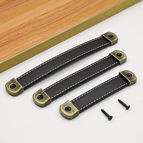 Miniatura 5 de Tiradores de cuero para cajones con hoja de hierro, capacidad de carga mejorada, 6 unidades, tiradores de caja de madera, caja de regalo, tiradores