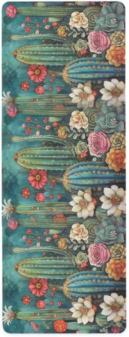 ALAZA Cacti Succulents and Floral Yoga Mat Non Slip Fitness Exercise Mat, Workout Mat for Yoga, Pilates and Floor Exercises