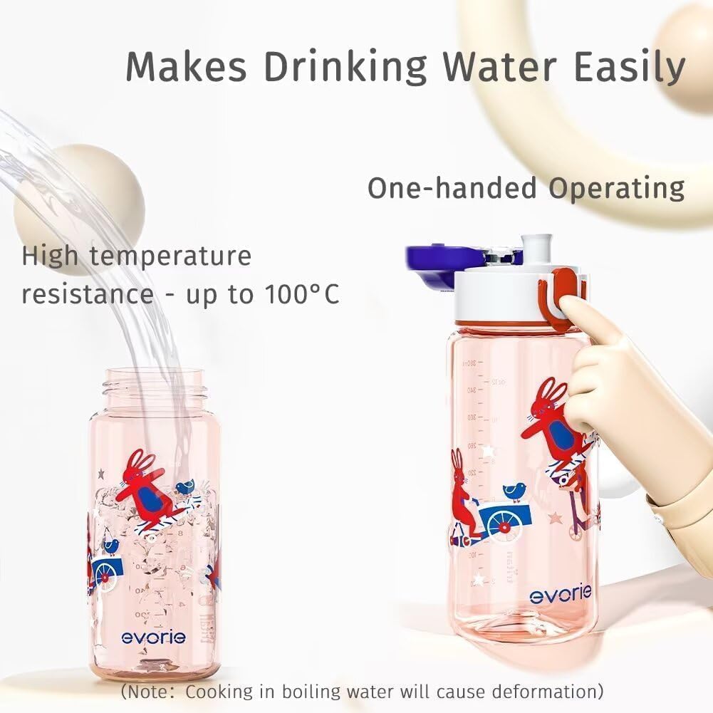 Evorie Tritan Kids Water Bottle for School, 13 oz BPA Free Leak Proof Drinking Cup, Lightweight and Durable Drink Bottle (No Straw, Purple Bunny) - Image 2