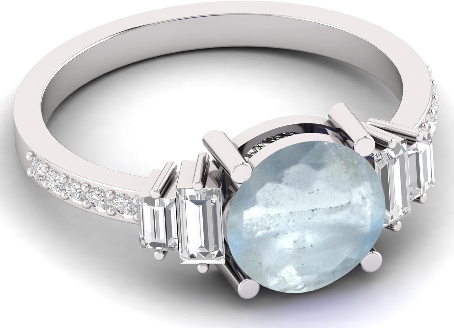 8mm Natural Aquamarine Ring Round Cut 925 Sterling Silver Handmade Jewelry for Women, Genuine Birthstone Promise or Engagement Ring 1.50ct