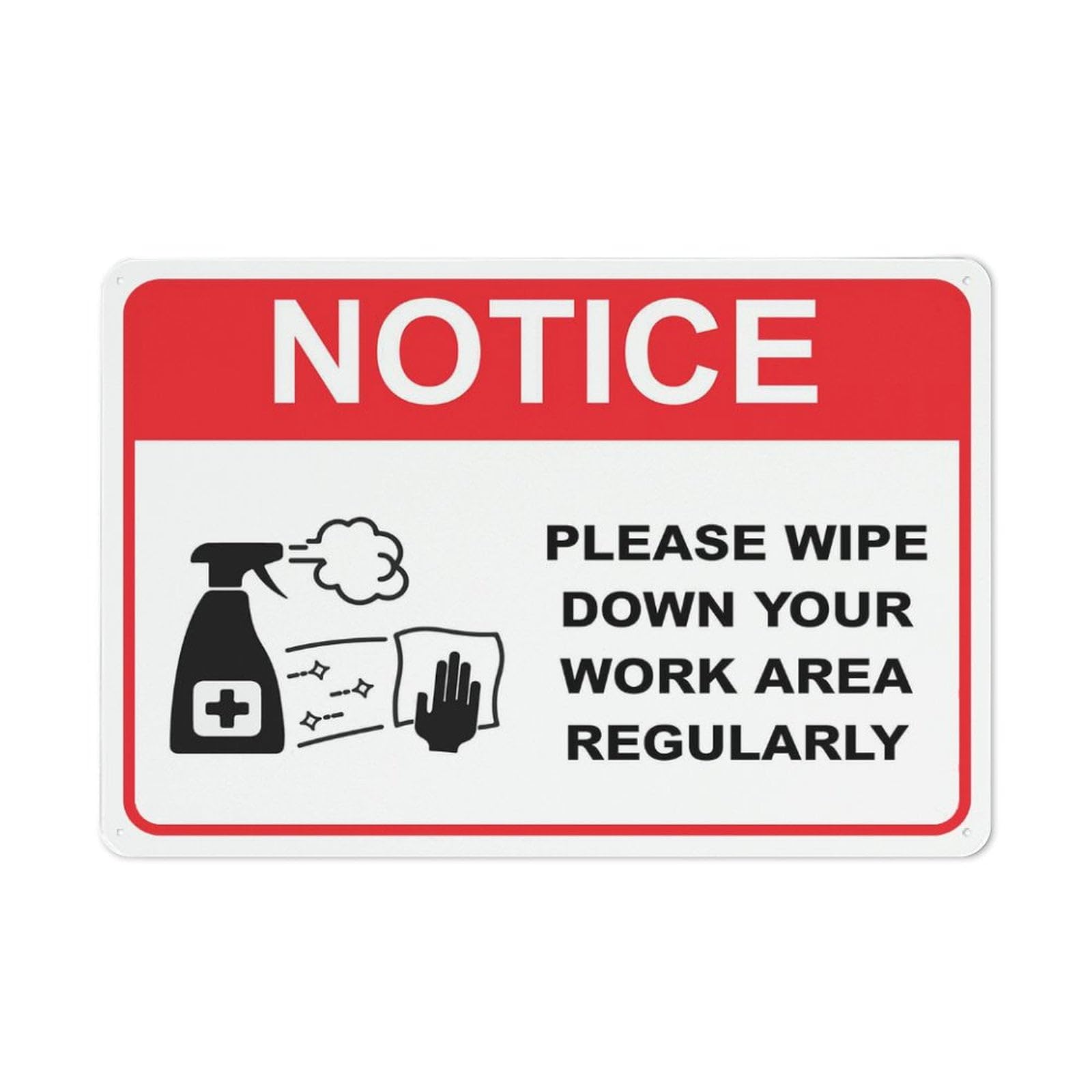 Notice Please Wipe Down Your Work Area Regularly Wall Art Decor Plaque for Cafe Farm Garage Garden Yard Tin Sign 8x12 Inch