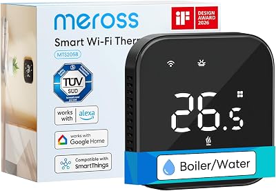 Meross Termostato WiFi Termostato Caldaia Smart Cronotermostato da Parete Intelligente, Termostato per Ambiente Riscaldamento e Raffreddamento per Controllo Vocale Alexa e Google, Nero