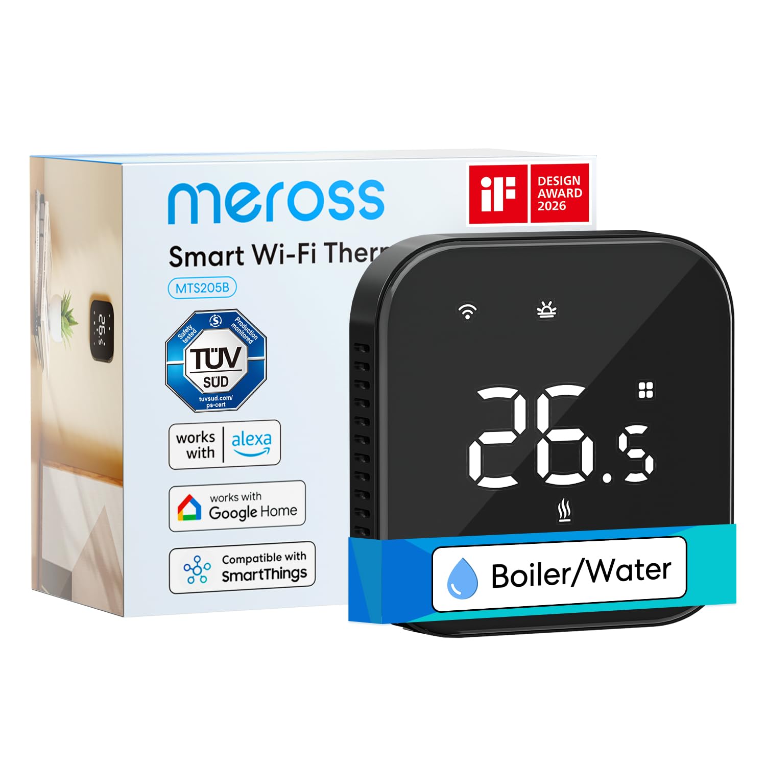 meross WiFi Heating Thermostat, Compatible with Alexa and Google Home, Remote Control App, WiFi Thermostat for Boiler, Open Window Detection, External Sensor Optional ClimatePartner certified
