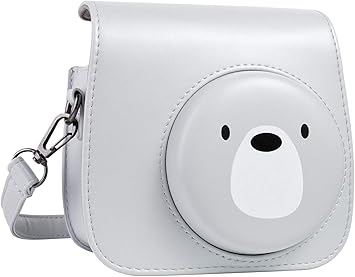 Shopizone Classic Vintage PU Leather Compact Case with Strap for Fujifilm Instax Mini 9/8 /8+ (Bear Design - Grey)