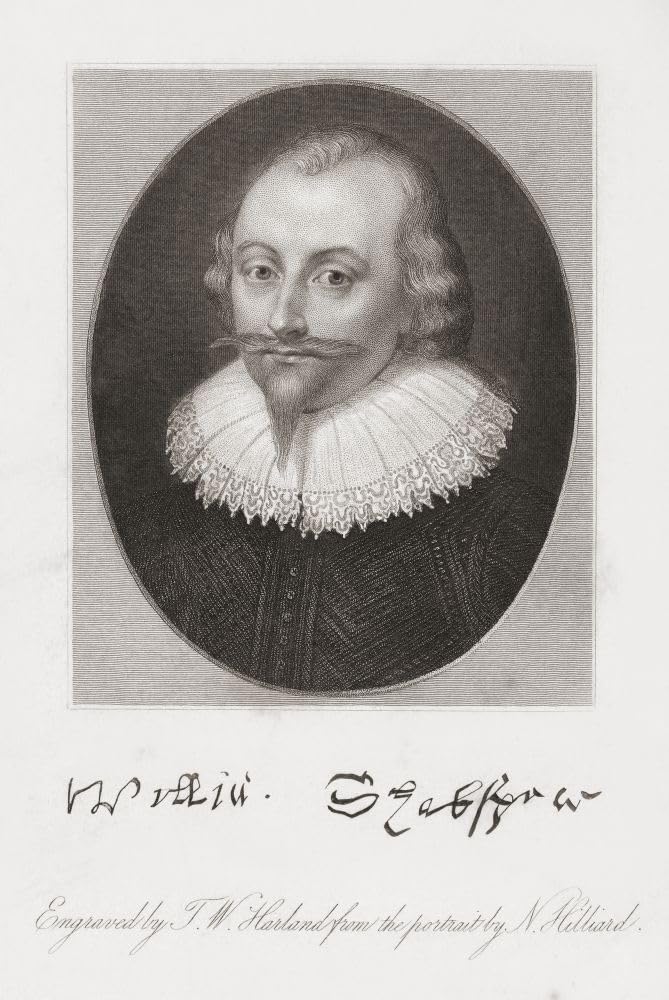Portret Williama Szekspira wygrawerowany przez XIX-wiecznego angielskiego grawera T.W. Harlanda po pracy przypisanej N. Hilliardowi. Uważa się jednak, że obraz został wykonany nie przez Nicholasa