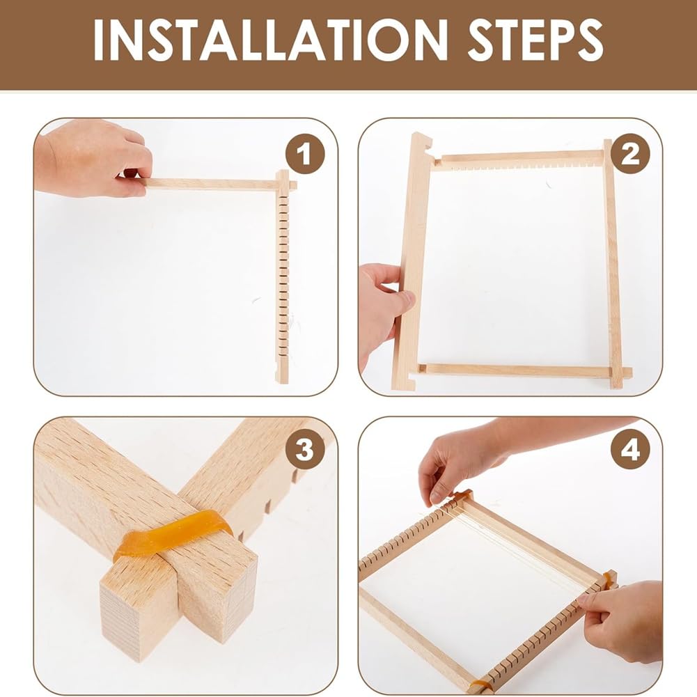 Kit Telaio per Tessitura in Legno, Telaio per Arazzi in Legno Massiccio, Telaio per Tessitura Artigianale per Principianti, Anziani, Adulti e Bambini