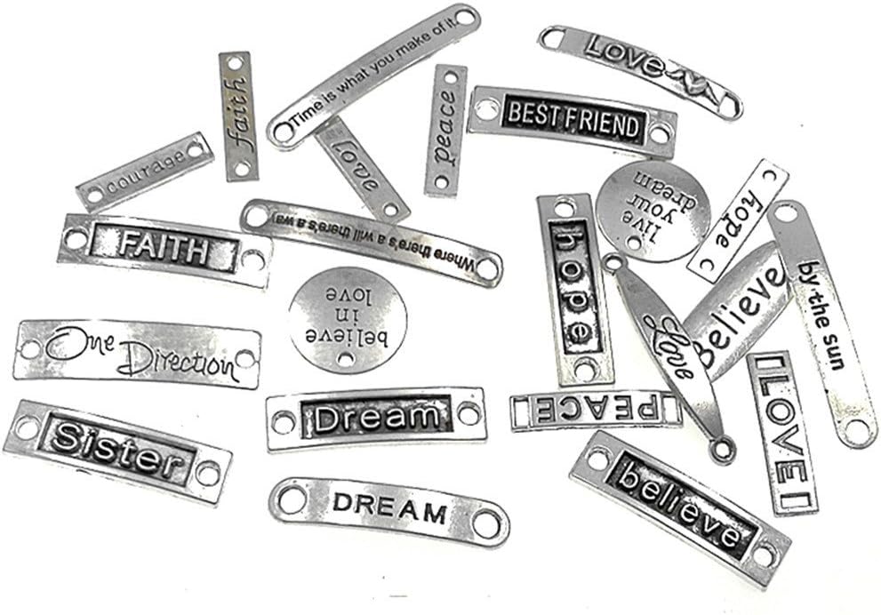 Inspiration Words Lettering Charm Pendant Connector Bracelet Bead Linker Charm for DIY Jewelry Making(23pcs,Antique Silver Tone) - Image 3