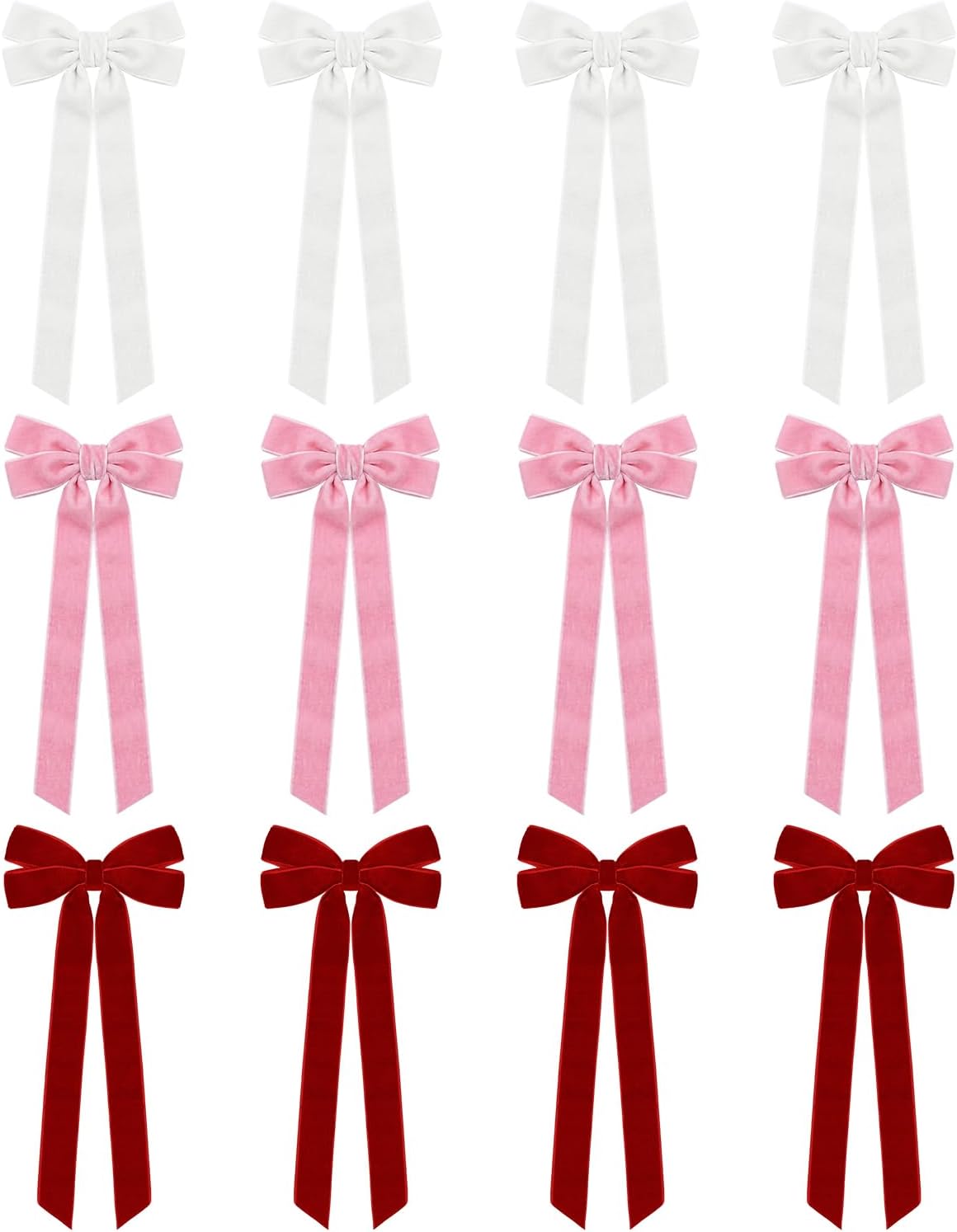 Valentine's Day Bow Decorations, 12 Pcs 3 Colors Velvet Bows for Wreaths, Valentines Day Ornaments for Tree, Valentines Day Tree Bows Decorations for Home