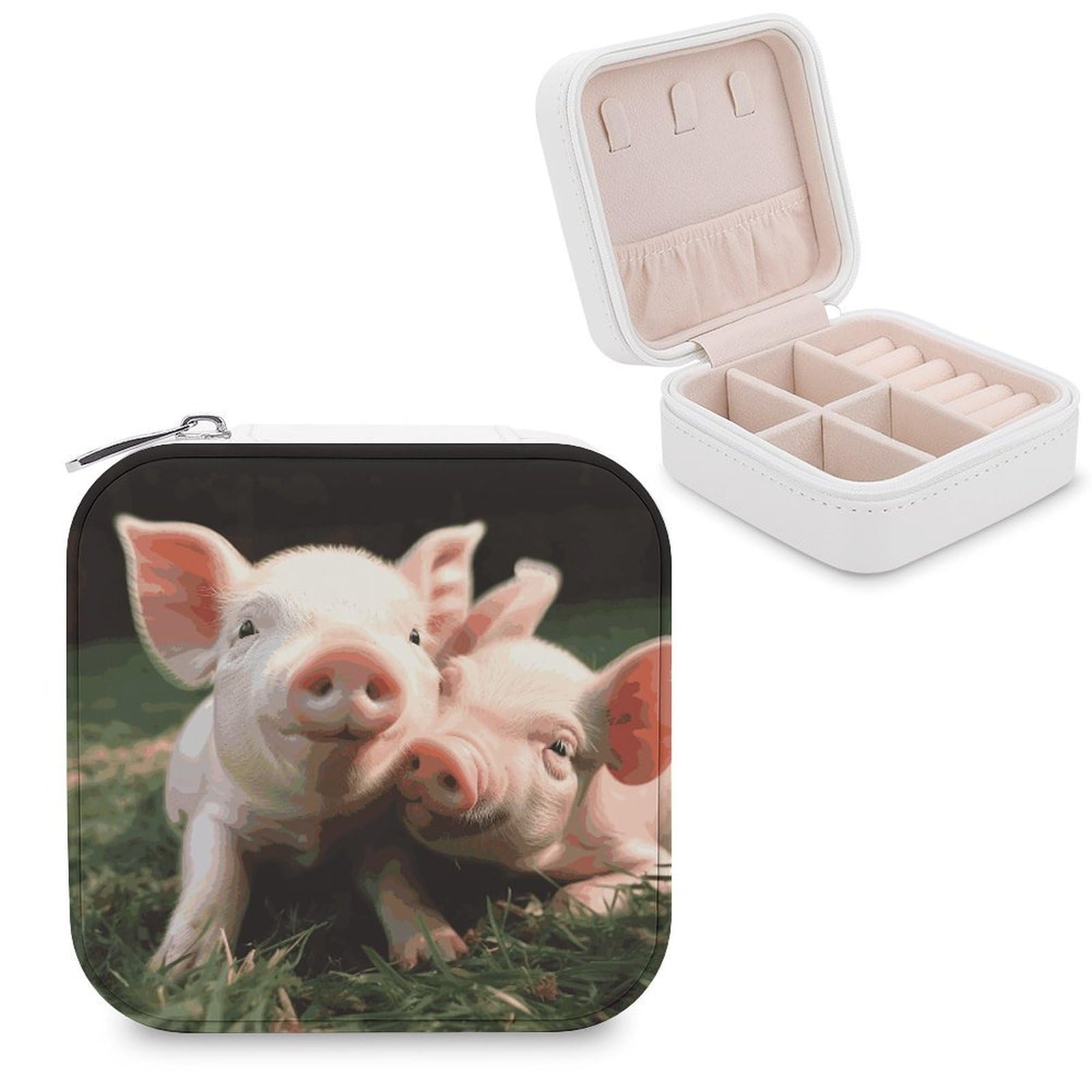 MUSM Smiling Travel Jewelry Case Personalized PU Leather Jewelry Boxes for Women Small Portable Jewelry Organizer Box Cute Trinket Box for Necklaces Rings Earrings & Gifts