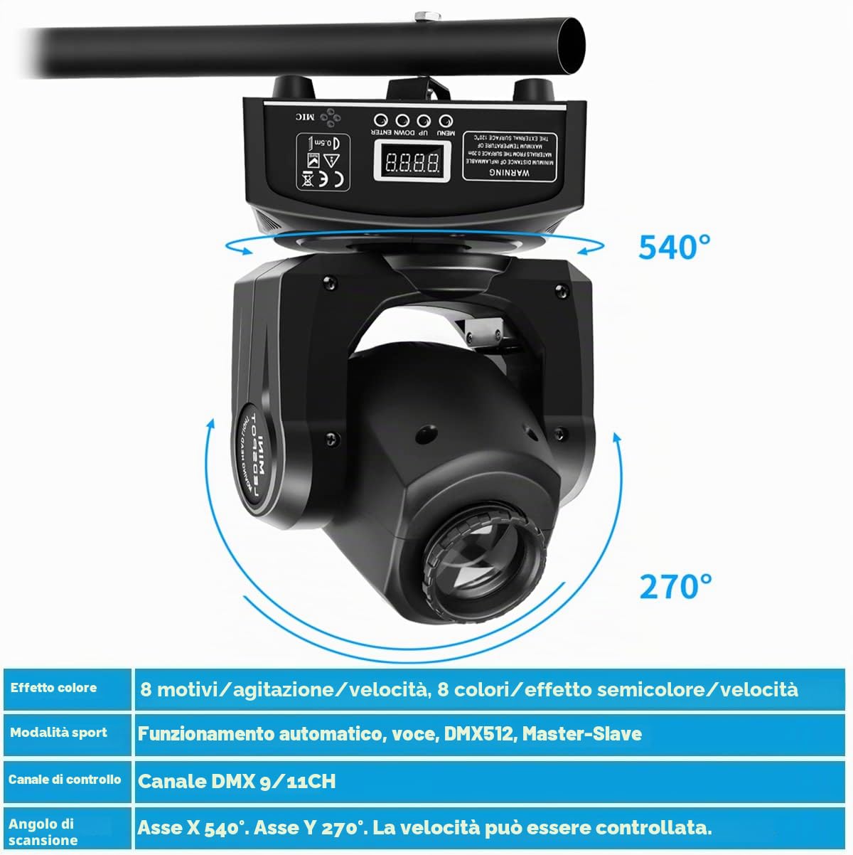 HOLDLAMP Teste Mobili LED Moving Head dmx512 RGBW 30W Luce da Palcoscenico Lampada a Spot Beam 8 Modelli Effetto Luce per DJ, Bar, Halloween, Natale, Matrimonio, Discoteca - Nero
