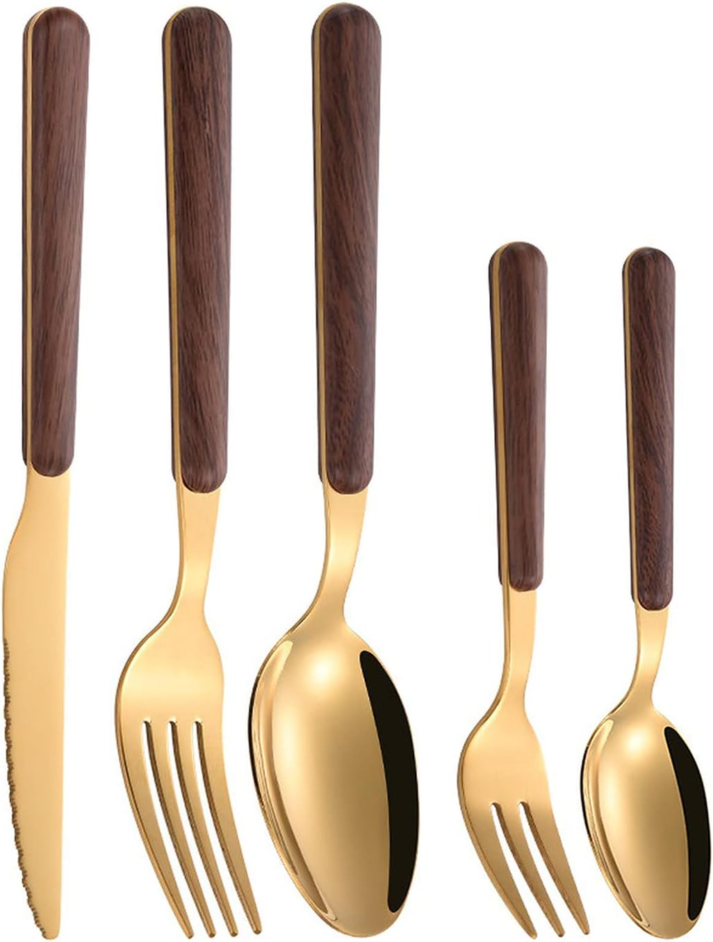 カトラリーアソートセット 5本 フォーク スプーン ナイフセット ステンレス 高級 送料無料 木柄 ゴールデン 洋食器セット 食洗機対応 ディナーカトラリーセット
