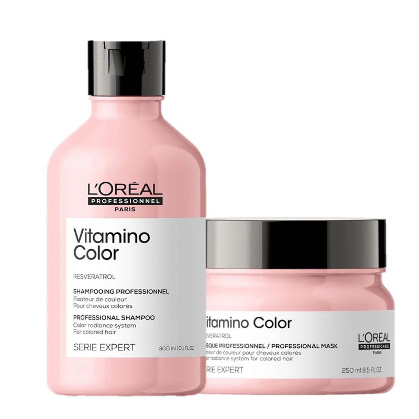 L’Oréal Professionnel Rutina revitalizante Vitamino Color con Champú Protector del color y Mascarilla, Para Cabellos Teñidos, SERIE EXPERT, Champú 300ml + Mascarilla 250ml
