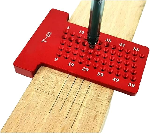 Precision Woodworking Tools, Hole Measuring Ruler, Aluminium Alloy Scribe Ruler Hole Positioning Metric Measuring Ruler, Hole Gauge Carpenter Marking Tool (Red)