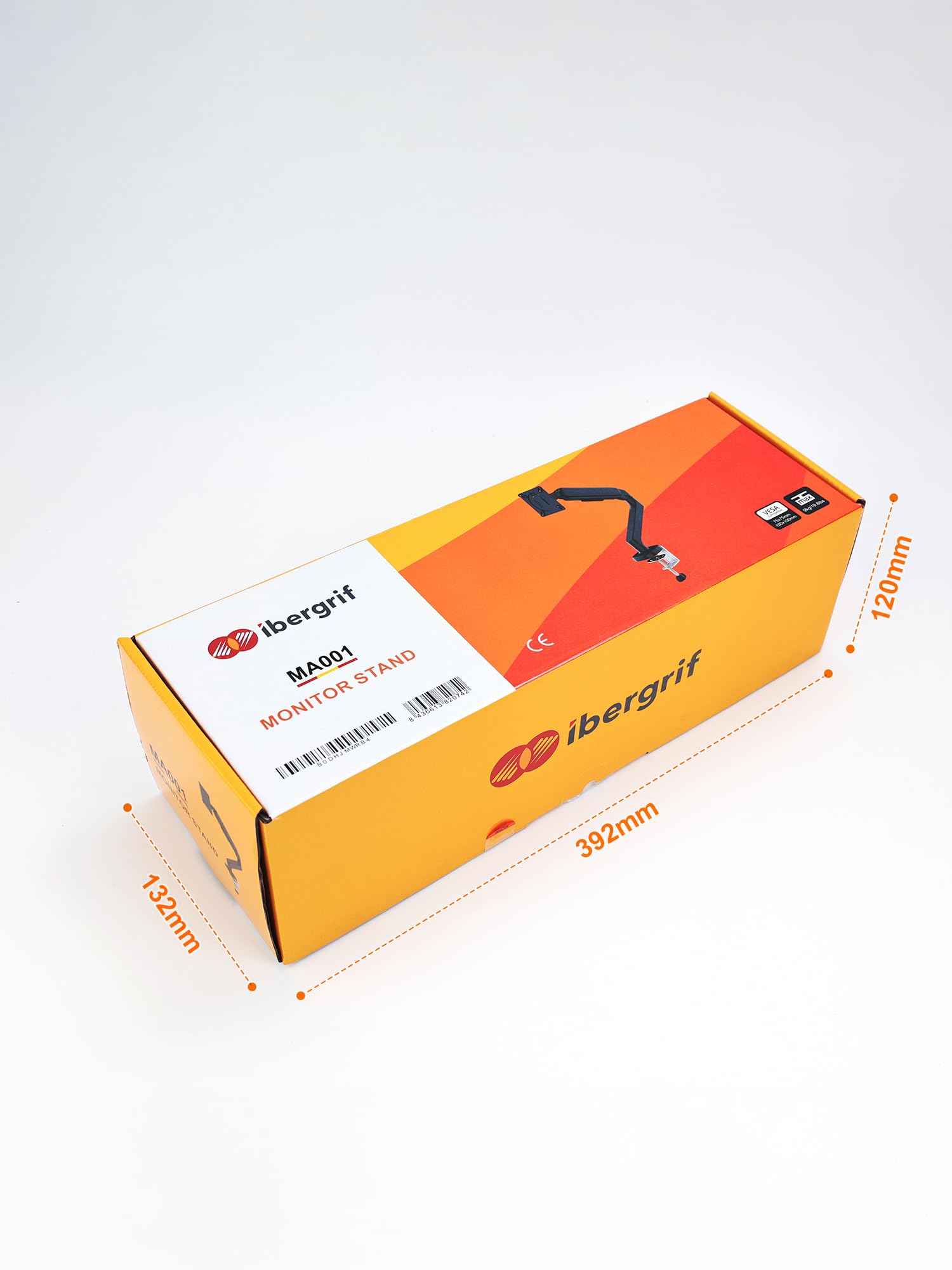 Ibergrif Soporte de Monitor Escritorio para Pantallas de 13-32 Pulgadas, Brazo de Monitor Ajustable en Altura con Muelle de Gas, Inclinación, Giratorio, Rotar, Gestión de Cables, VESA 75/100mm -Negro