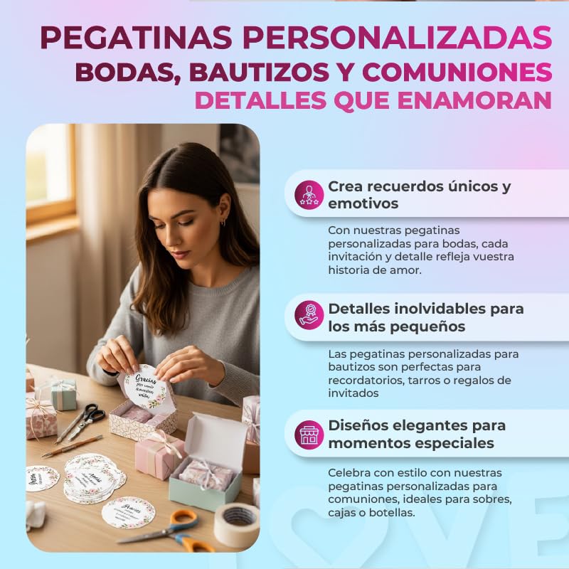 Pegatinas Personalizadas Redondas en Vinilo UV – Etiquetas Adhesivas Resistentes al Agua y al Sol – Ideal para Logo de Empresa, Packaging, Regalos, Cumpleaños, Boda, Bautizo y Comunion (5cm ø)