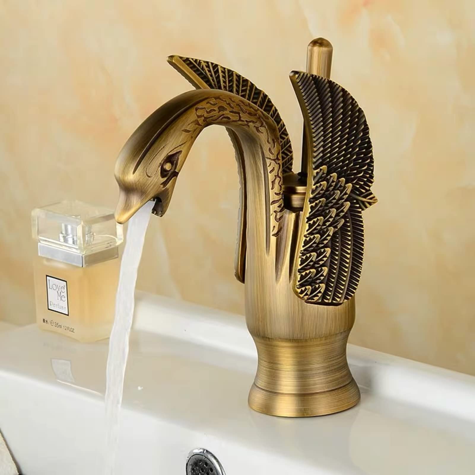 Rose Gold High Black/Gold Basin Faucets Brass Fashion Swan Type Wash-Basin Faucet Deck Mounted Cold Hot Water Crane Sink Mixer Taps (Rose Gold High)