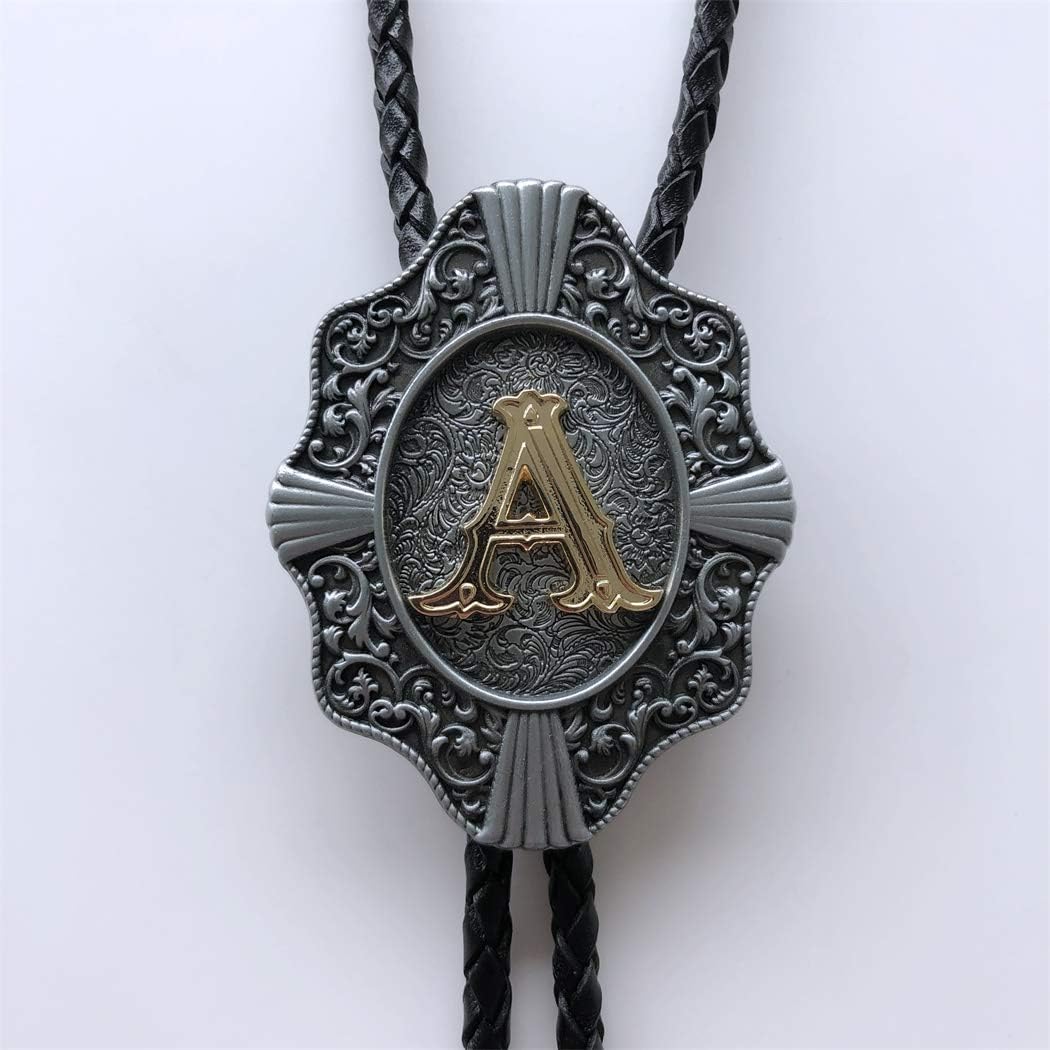 Bolo Tie for Men,Cowboy Necklace,Vintage Initial Letter A Leather Bolo Tie