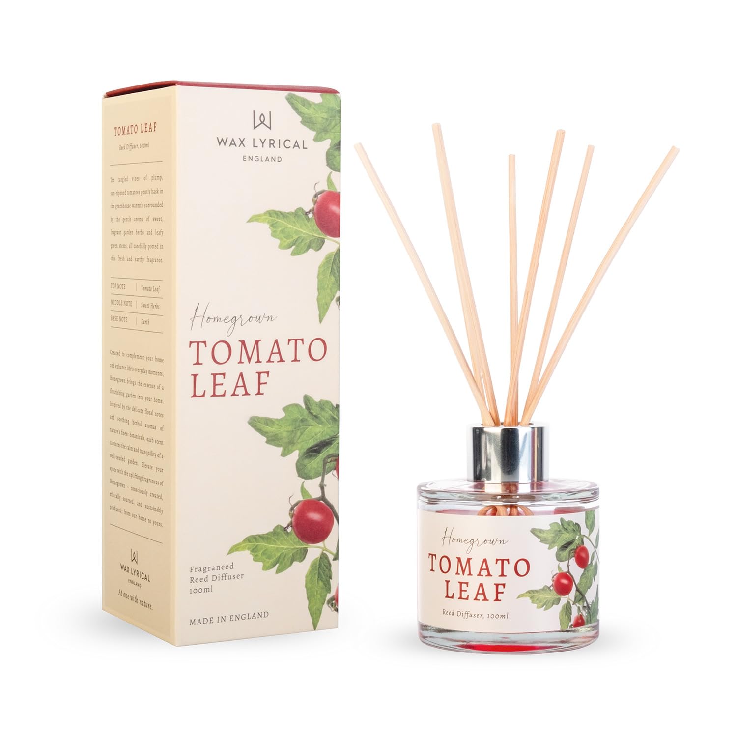 Wax Lyrical Homegrown Tomato Leaf Reed Diffuser 100ml, Red