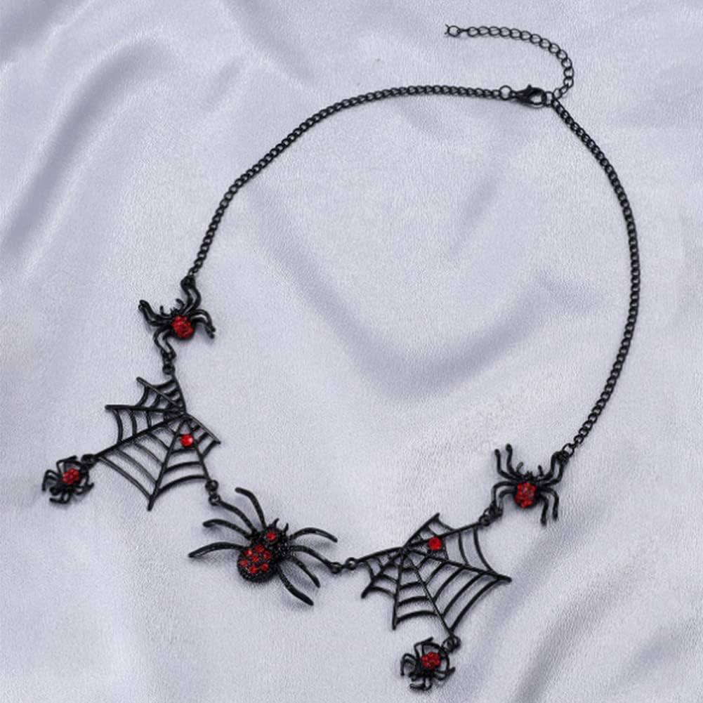 yaozeio Halloween Costume Accessories Spider Necklace for Women Spider Accessory Black Gothic Choker Necklace for Halloween Cosplay Party Favors Spider Web Necklace - Image 2