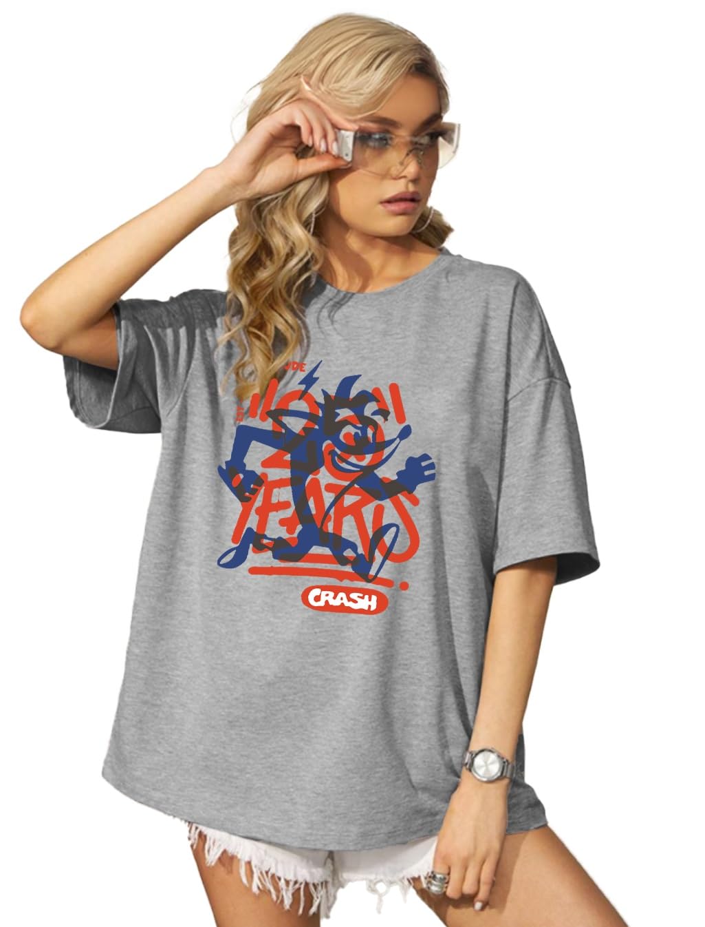 LEOTUDE Womens Oversized Round Neck Cottonblend Half Sleeve T-Shirts (FS49_Made_GRL_P_Grey_L) (B0D1GBBRFV) Amazon Price History, Amazon Price Tracker