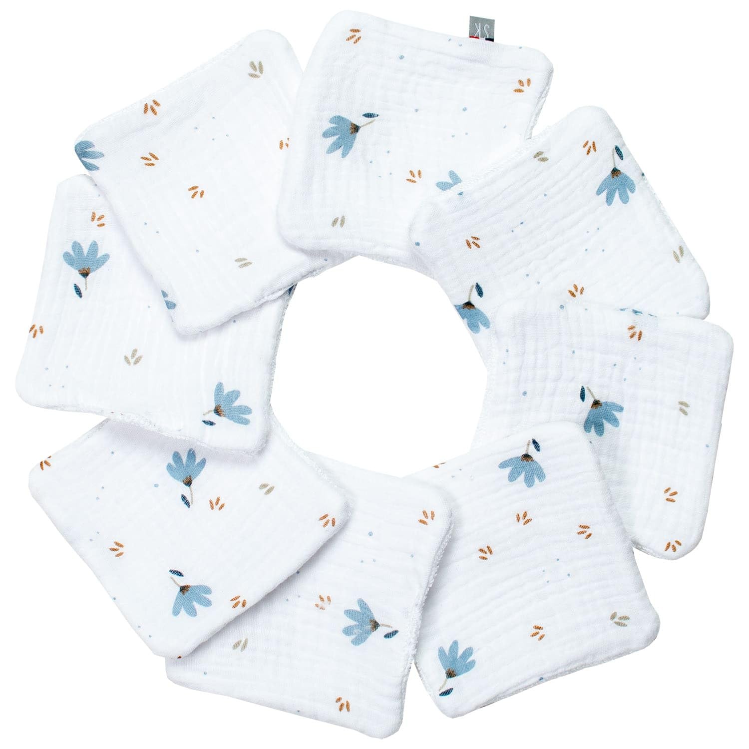 SEVIRA KIDS - Lingettes bébé lavables 8 pièces, Bleuet - 10x10 cm Made in France