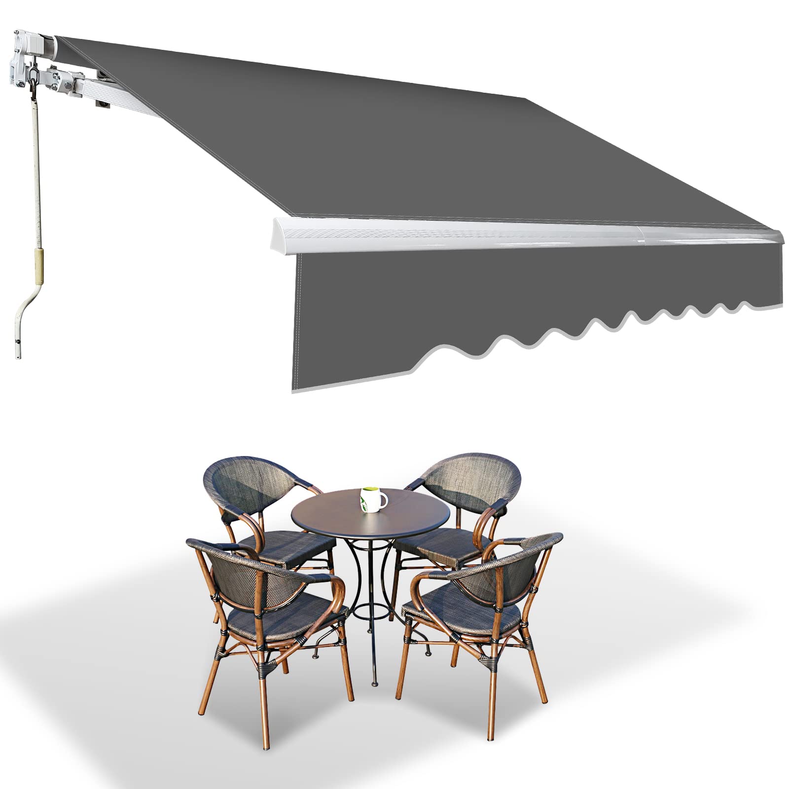Toldo de sujeción de 250/300/350 cm, con manivela, protección solar, toldo articulado opaco para balcón, terraza, jardín, 300 x 250 cm, color gris