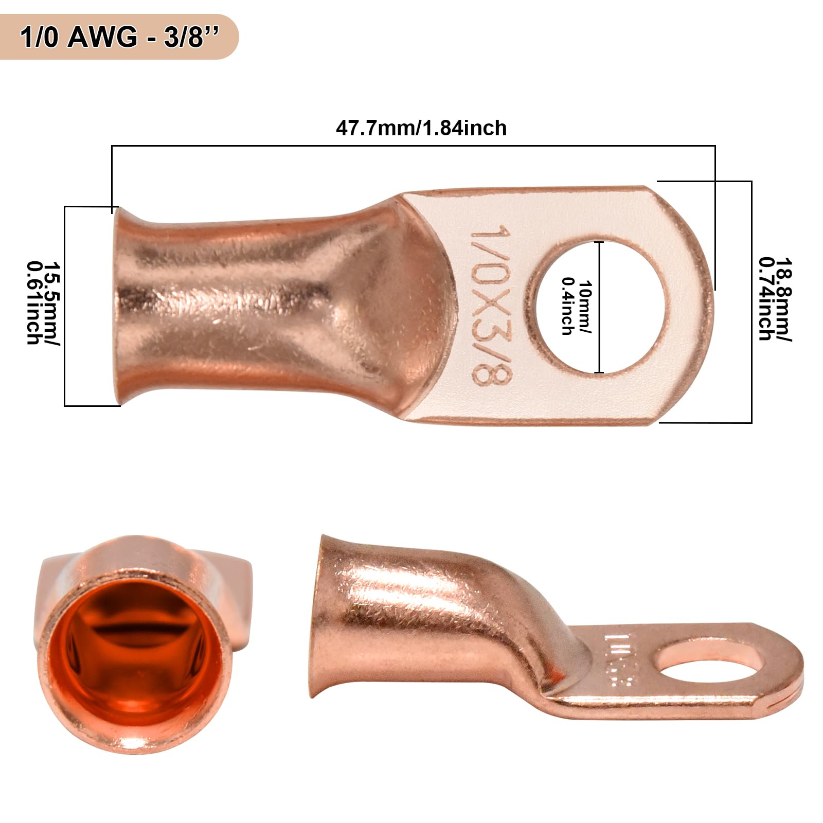 iGreely Cable de batería de calibre 1/0 AWG, alambre de cobre puro, cables inversores de energía de batería con lengüetas de 3/8 pulgadas para panel solar, motor de arrastre, automóvil, motocicleta