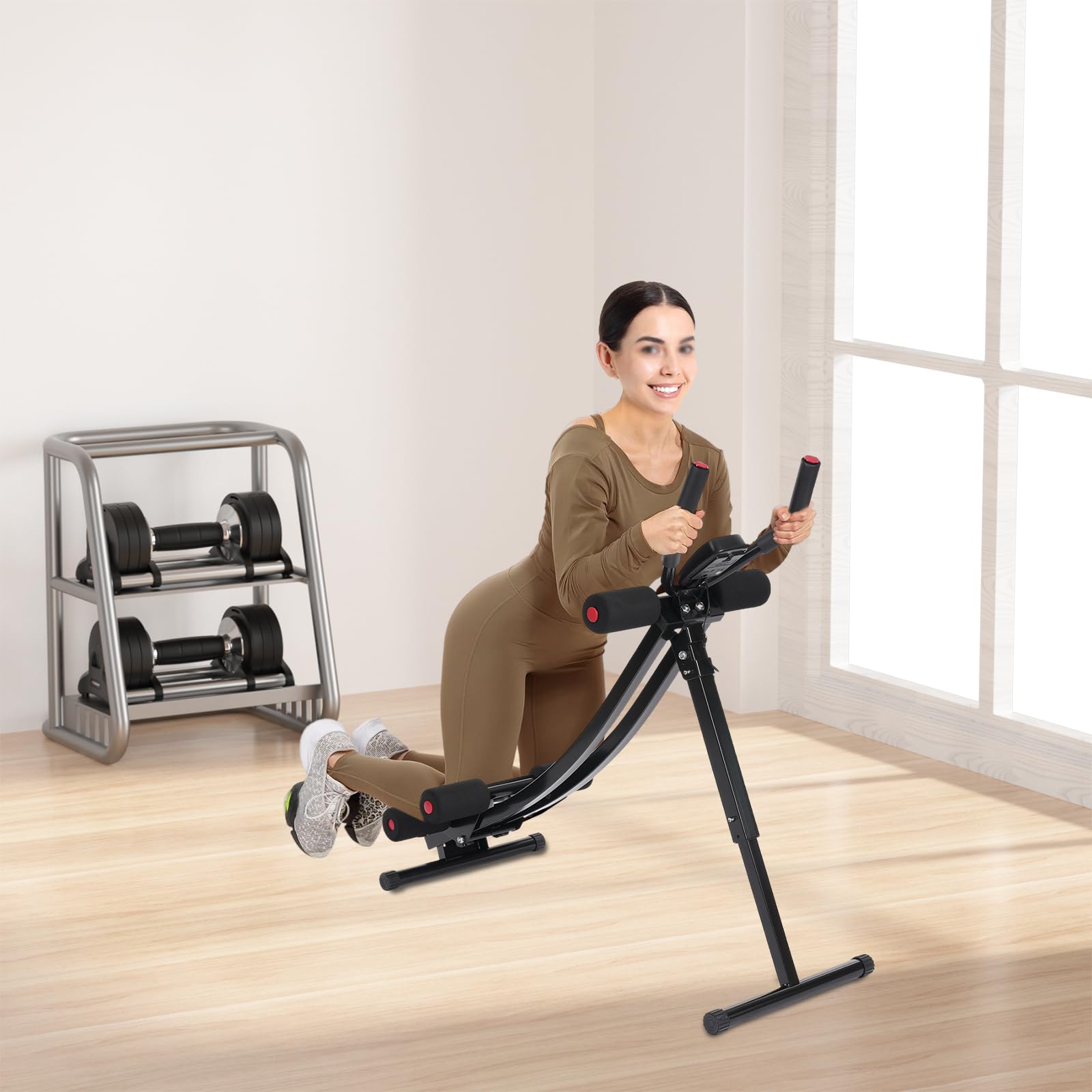 Allenatore addominale pieghevole a 3 livelli di resistenza addominale con display a LED, ruote silenziose, attrezzo per l'allenamento addominale regolabile, 200 kg per allenamento braccia e gambe
