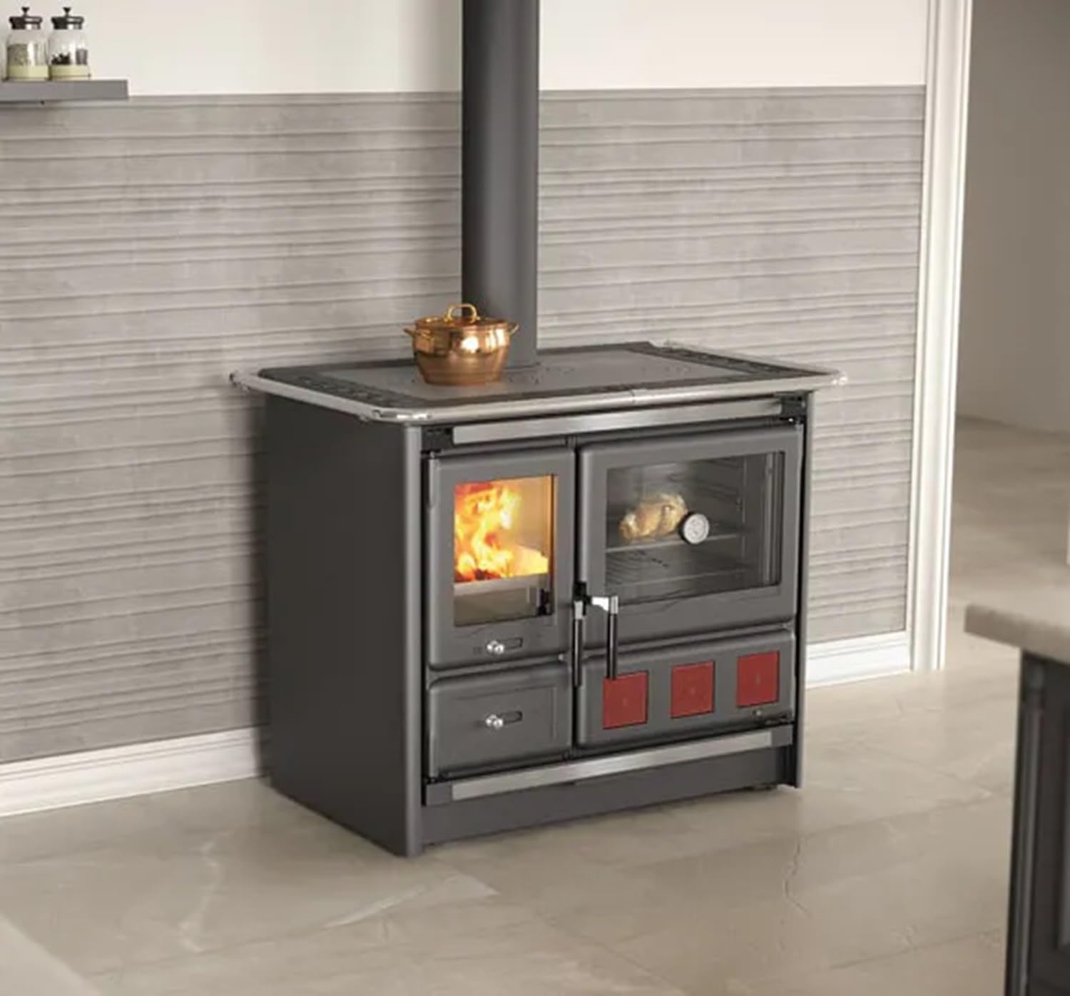 La Nordica - Cucina a Legna con Forno 1 Focolare in Refrattario e Ghisa 11 kW colore Antracite