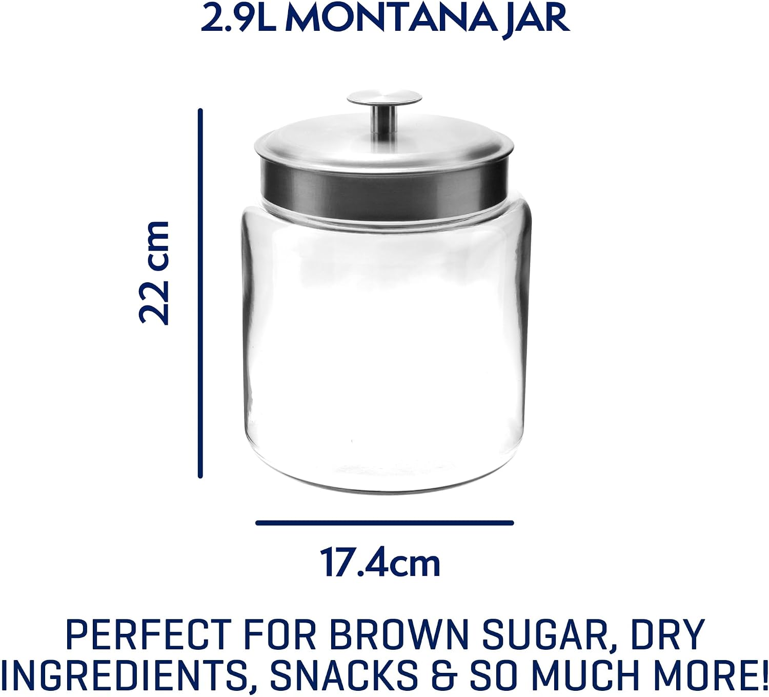 Anchor Hocking 77978 Mini Montana Jar with Brushed Aluminum Metal Cover, Glass, 96-Ounce