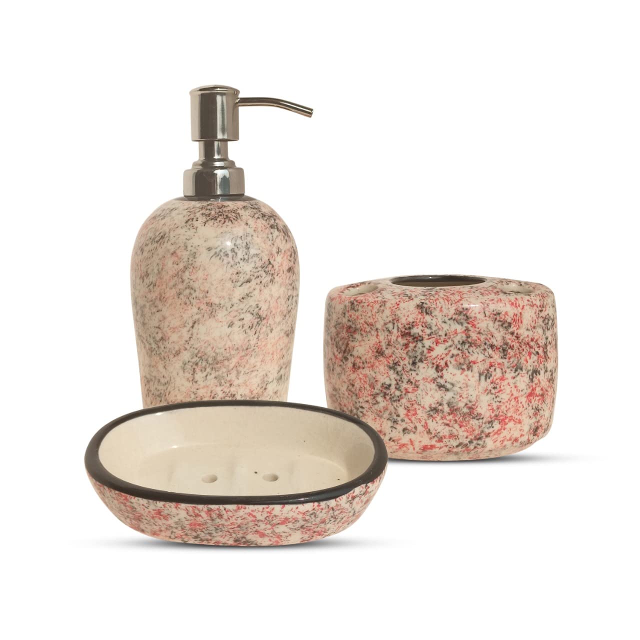 Kaolinite Ceramic Bathroom Accessories Set for Utility and Bathroom Decor | Liquid Soap Dispenser, soap Tray, Toothbrush Holder Hand Crafted Pink Marble Design (B09LVHQZMY) Amazon Price History, Amazon Price Tracker
