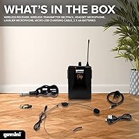 Vista 2 de Gemini - Sistema de micrófono inalámbrico UHF – Micrófono de doble solapa y auriculares con mochila, receptor recargable USB, rango de 164.0 ft