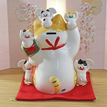 Amazon.co.jp: 招き猫 置物 大きい 貯金箱 陶器 (彩絵招福大開運招き猫