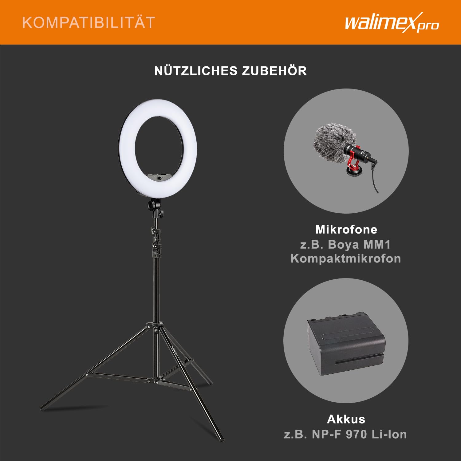 Walimex pro Ring light a LED Rainbow RGB da 60 W con cavalletto fotografico, Luce ad anello per foto e video con supporto smartphone e controllo tramite app