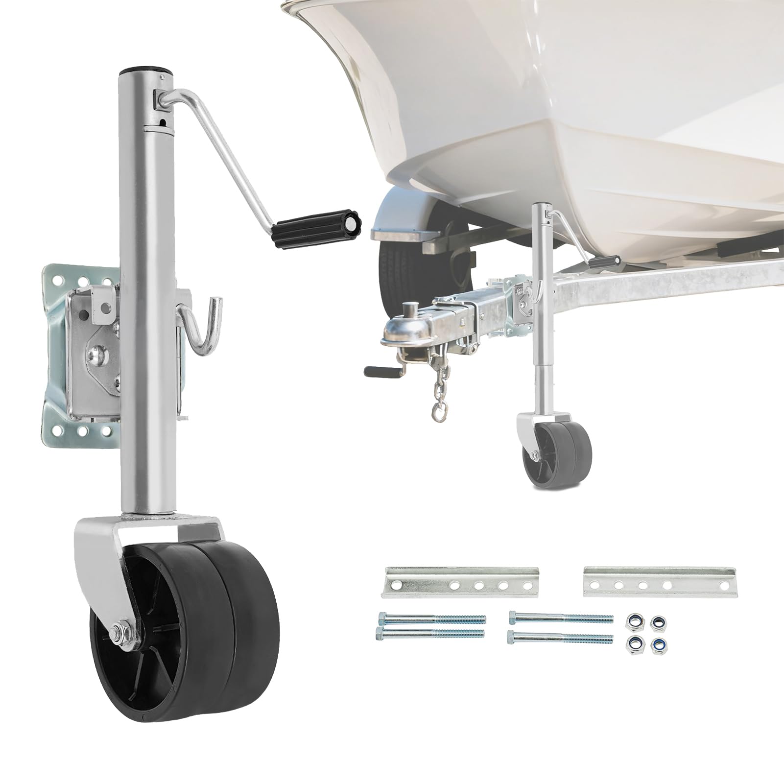 Stützrad Anhänger 680KG, 6 Zoll Doppelrad-Anhängerheber, Ø 57mm Stützrad für Anhänger, Stützrads Halterung mit Räder, Stützräder für Hänger, Wohnwagen & Pferdeanhänger