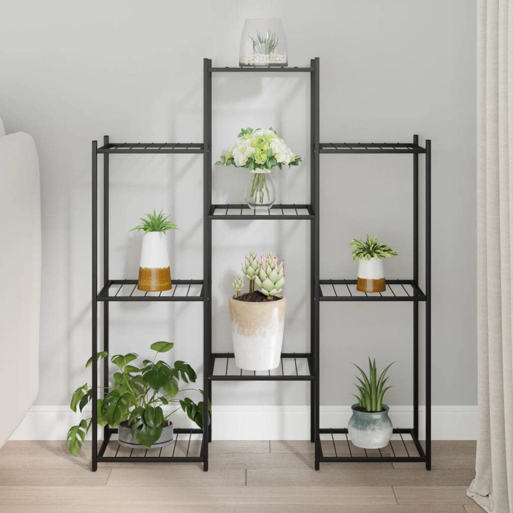 Stojak na kwiaty, 83 x 25 x 100 cm, czarny, żelazo | 3 poziomy, regał narożny na rośliny doniczkowe, stabilna rama, wszechstronny jako regał do przechowywania